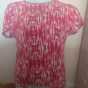 JM Collection Pink and White Graphic Short Sleeve Blouse